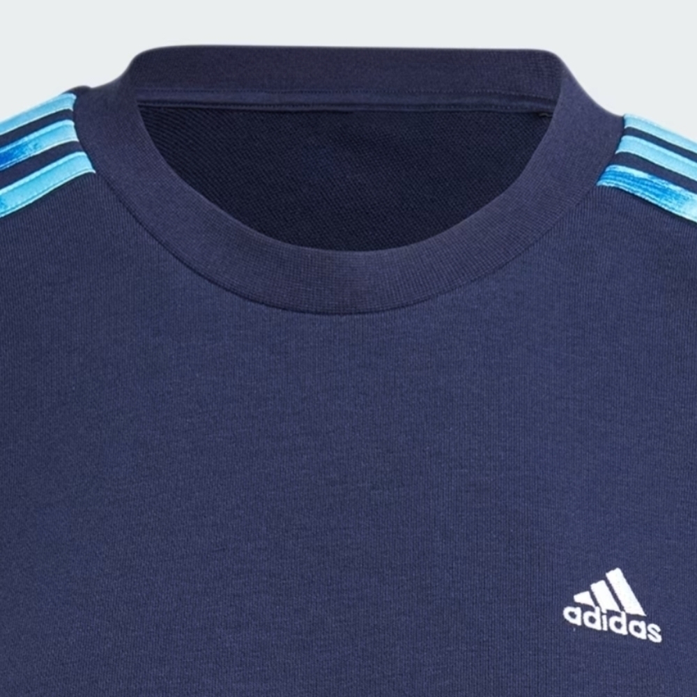 Adidas Women's 3-Striped Floral Print French Terry Sweatshirt Blue - Picture 3 of 9